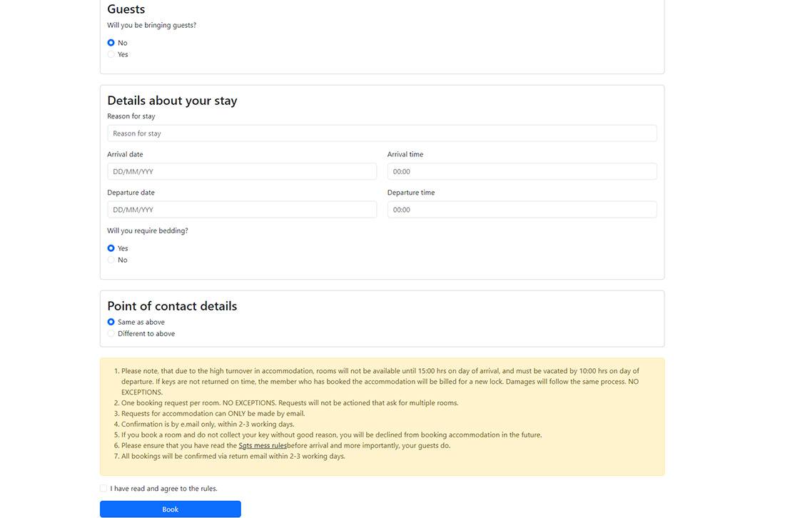 Sergeants' Mess Booking App